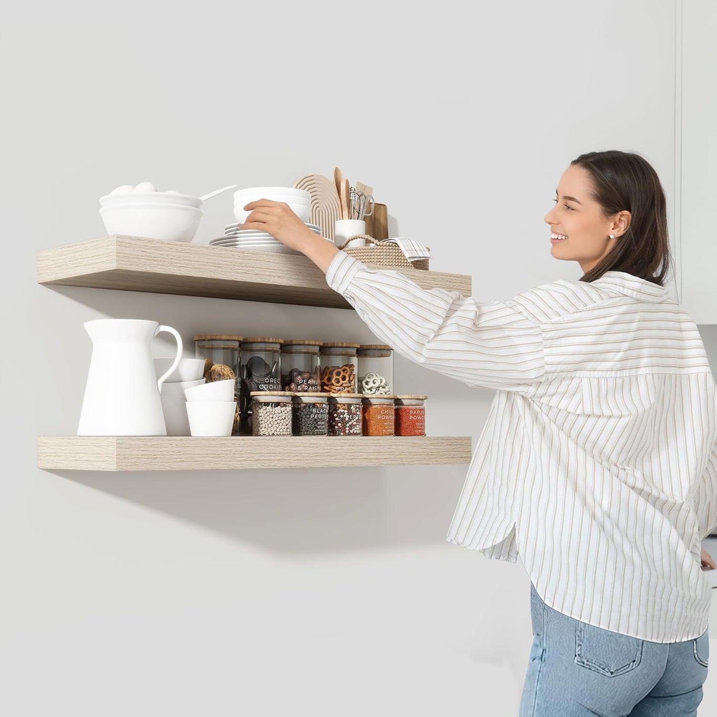 Heimlove 55 Inch Floating Shelves for Wall,10 Deep Large Grey Wall Shelf with Heavy Duty Brackets,Mounted Storage & Display Shelves for Bedroom,Living Room,Kitchen,Office,Set of 2