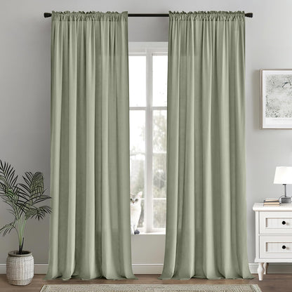 MIULEE Sage Green Privacy Sheer Curtains That Let Light in 96 Inches Long Non-See-Through Semi Sheer Curtain Light Filtering Window Curtains Drapes for Living Room Bedroom 2 Panels Set 42 X 96