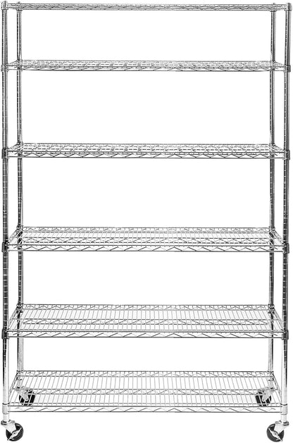Seville Classics UltraDurable Heavy Duty NSF Solid Steel Wire Rack Storage Unit Wheels, 6-Tier Shelving, 48" W x 18" D