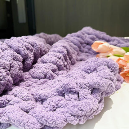 Chunky Knit Blanket Throw 40"x60", Chenille Throw Blankets, Handmade Warm & Cozy Blanket Couch Bed Home Decor, Soft Breathable Fleece Banket, Christmas for Couch Bed Sofa Best Gift (Purple)