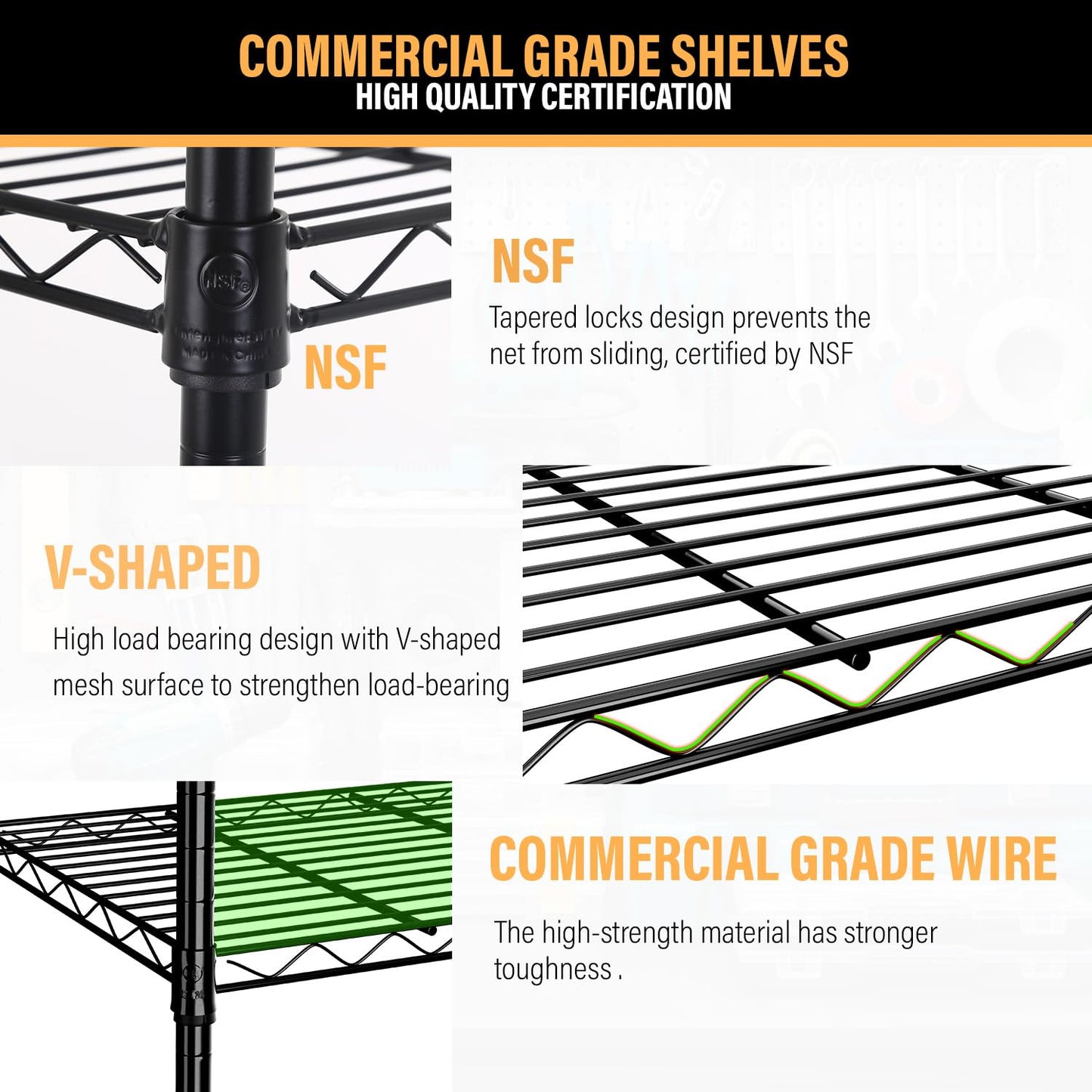 5-Tier Shelves Height Adjustable Storage Shelves Shelving Unit 11”Dx21”Wx48”H Wire Shelving NSF