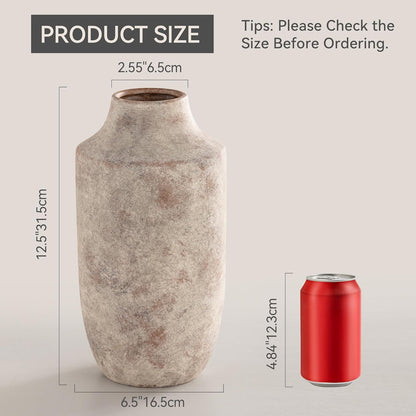 Mitt&Ditt Ceramic Flower Vase, 12.5 inch Tall Off-White Vase, Large Decorative Terracotta Vases, Farmhouse Rustic Pottery Vases for Home Decor, Living Room, Table