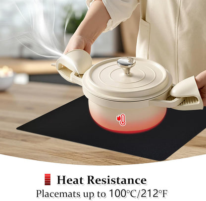 FROMHEART Faux Leather Placemats Set of 4–Waterproof,Heat/Oil Stain-Resistant PU Table Mat–Reversible,Non-Slip,Easy to Clean Place Mats for Kitchen,Dining,Indoor/Outdoor,(Black,11.8" x 17")