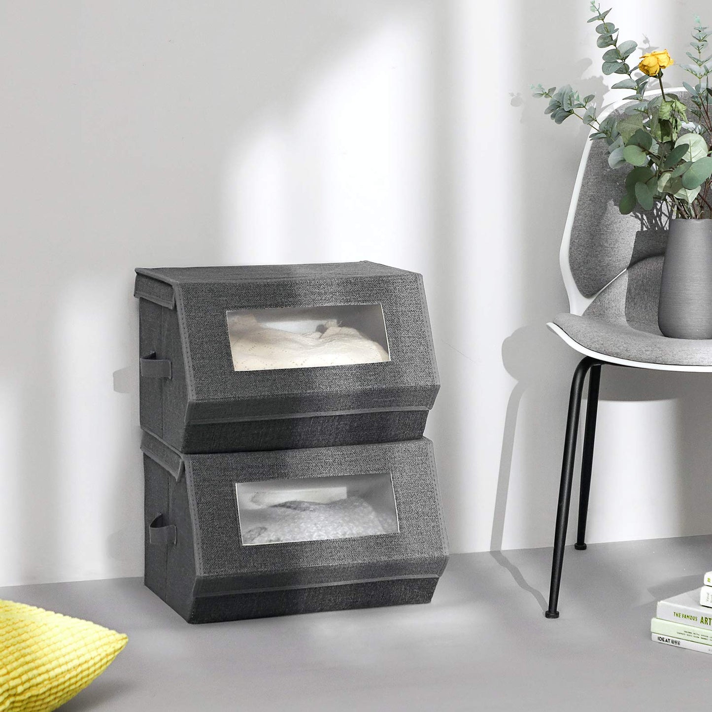 SONGMICS Stackable Storage Bins, Set of 2, with Lids and Front Windows