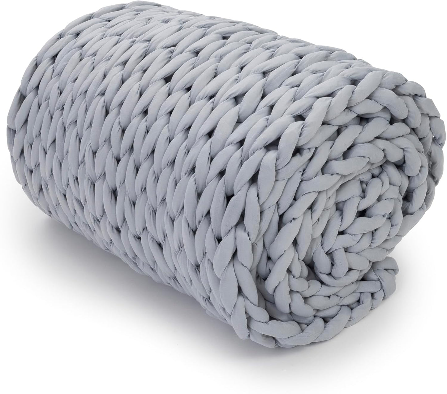 Nuzzie Chunky Knit Weighted Blanket - Breathable, Cooling, Hand Made Knit Throw Blanket for Sleep for Relaxation - Machine Washable, Stylish Design(Light Grey, Throw | 12lbs | 44"x60")