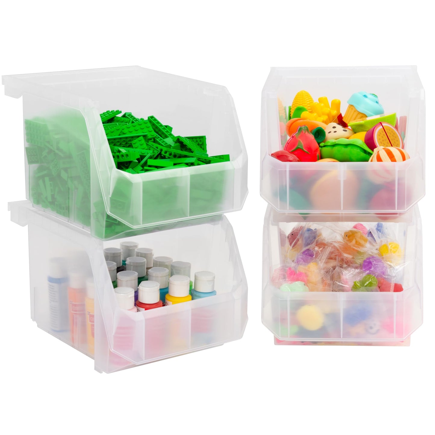 ReadySpace Medium-Tall Stackable Plastic Storage Bins, 4-Pack, Clear