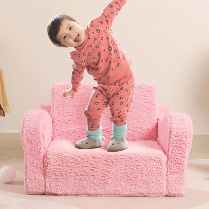 Kids Chairs for Toddler, 2-in-1 Toddler Soft Sherpa Couch Fold Out, Convertible Sofa to Lounger for Girls and Boys, Pink