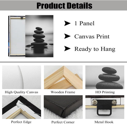 DOARTDO Zen Canvas Wall Art Black and White Zen Stone Picture Print Meditation Relax Spirit Spa Room Bathroom Decor Frame (24.00" x 36.00", Zen Stone - 3)