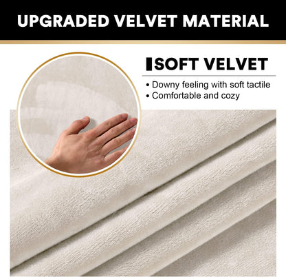 PrinceDeco Sectional Couch Covers Velvet Couch Cover for Dogs Washable L Shaped Couch Cover 1 Piece Individual Sectional Couch Covers with Elastic Bottom(Chaise Lounge,Ivory)