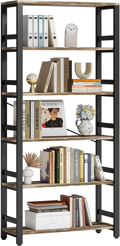 IRONCK Bookshelf, 31.5in Wide Shelf 6 Tier Bookcase, 110lbs/shelf Vintage Industrial Style Bookshelves for Bedroom, Living Room and Home Office, Industrial Brown