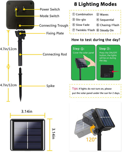 2 Pack 200 LED Solar String Lights for Outside, Solar Christmas Lights Outdoor Waterproof, Solar Outdoor String Light with 8 Lighting Modes for Xmas Tree Wedding Party Garden Decorations (Warm White)