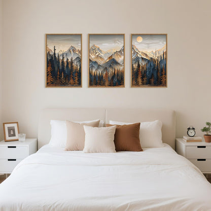 Celestdeco Wood Mountain Framed Canvas Wall Art Set, Pine Trees Wall Painting, Ridge Scenery Wall Decor, Natural Sun Landscape Art Print for Living Room, Bedroom, Dining Room, Office - 24"x36"x3