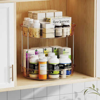 LAMU 12inch 2 Tier Lazy Susan Turntable Organizer Rotating Spice Rack Organization for Cabinet, Kitchen, Pantry, Countertop, Bathroom, Vanity, Medicine Cabinet Organizer, Amber