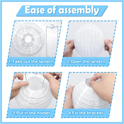 12Pcs Blue and White Paper Lanterns Assorted Sizes (6" 8" 10" 12") for Home Decor, Wedding, Birthday, Underwater Themed Party Decorations, Hanging Chinese Japanese Paper Lantern (3 Blue Colors)