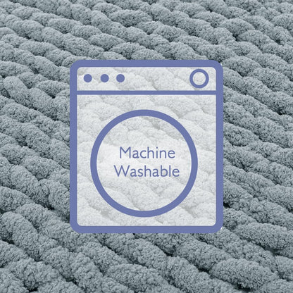 Bigacogo Chunky Knit Throw Blanket for Couch, 40x40 inches, 100% Hand Knitted with Thick Jumbo Chenille Yarn, Cozy Soft Large Rope Knot Cable Crochet Blankets for Sofa Bed Living Room, Dusty Blue