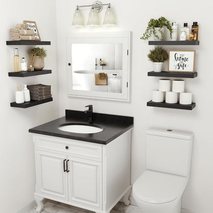 Black Floating Shelves for Wall, 16 inchs x 6.7” deep x 1.4” Wall Shelf for Bathroom Bedroom, Living Room, Kitchen, Office Home Decor, Narrow Wood Shelves with Invisible Brackets Set of 2