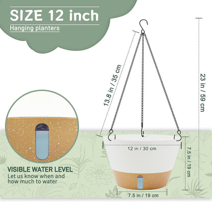 ZMTECH 12 Inch Hanging Planters for Outdoor, 2 Pack Self Watering Pots for Indoor Plants, Large Hanging Baskets for Plants Outdoor with Visual Reservoir and Drainage Hole(White)