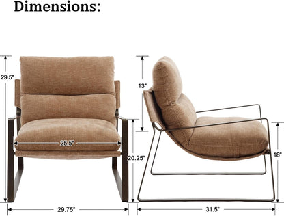 DUOMAY Mid-Century Accent Chairs Armchair Set of 2, Comfy Chenille Leisure Chairs Lazy Chairs with Brozen Metal Leg for Living Room Bedroom Office Apartment, Khaki