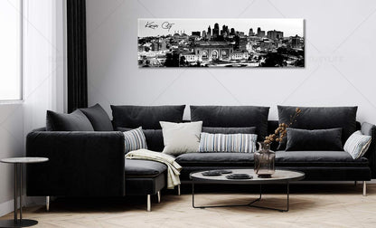 Pictures for Bedroom Black and White Wall Art Kansas City Panoramic Cityscape Skyline Canvas Art Prints for Living Room Office Home Decor Framed and Ready to Hang 13.8"x47.3"