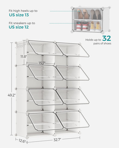 SONGMICS Shoe Rack Organizer, 8-Tier Shoe Storage Cabinet for Closet and Entryway, Holds 32 Pairs