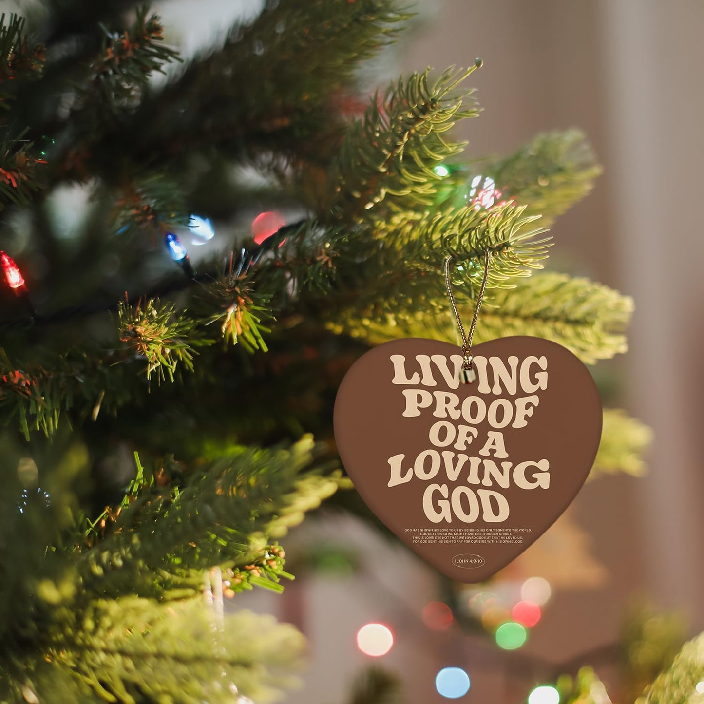 Christian Ornaments, Living Proof of a Loving God Scripture Religious Ceramic Ornament Heart Keepsake Decorations, Christian Gifts for Women Teen Girls