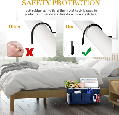 Bedside Storage Caddy/Bedside Hanging Storage Bag for Headboards Bunk Beds Dorm Rooms Book Phone Magazine Holder (Navy Blue)