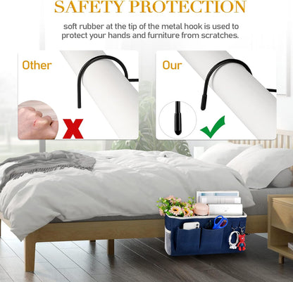 Bedside Storage Caddy/Bedside Hanging Storage Bag for Headboards Bunk Beds Dorm Rooms Book Phone Magazine Holder (2PC Navy Blue)