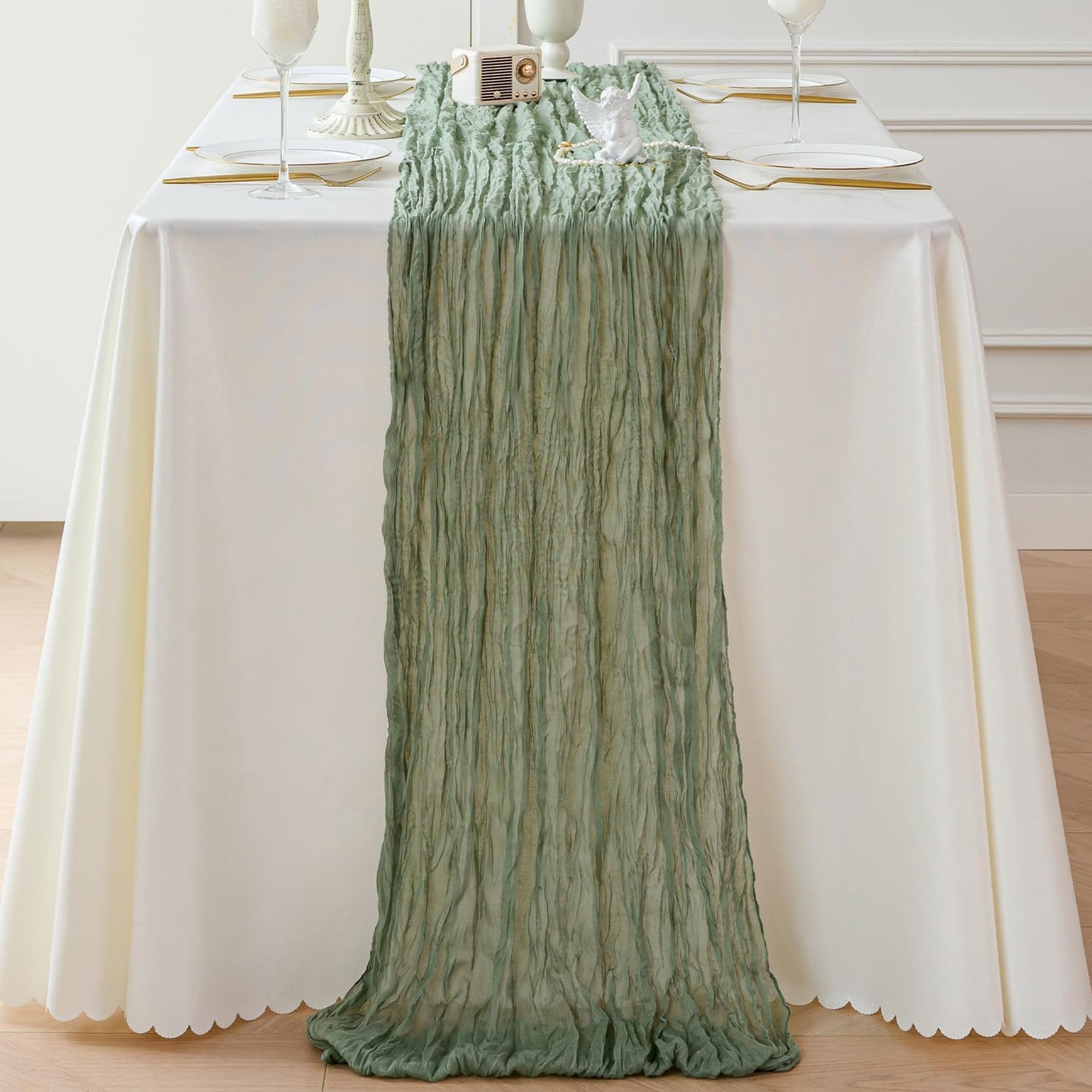 Sioloc 1 Pack Sage Green Cheesecloth Table Runner Fall Autumn Decor for Home 10ft Table Cloth for Tea Wedding Birthday Party Baby Bridal Shower Halloween Thanksgiving