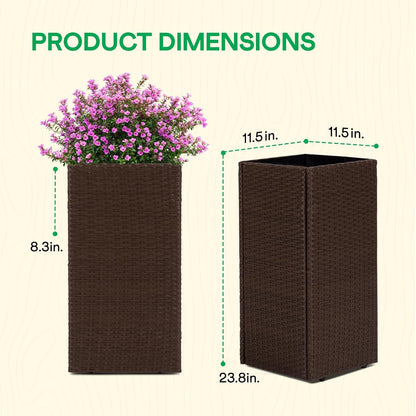IDZO All-Weather Wicker Planters, Set of 2, 24 in Tall Wicker Planters, Self-Watering with Drainage, Durable PP Material, Raised Garden Bed Alternative, Indoor Outdoor Use, Modern Rattan Design