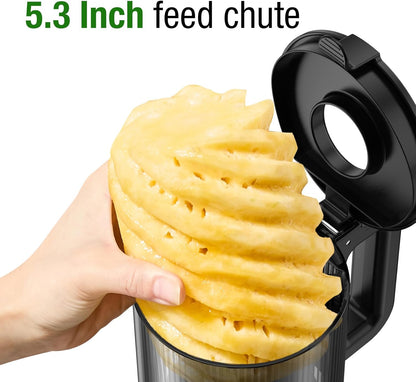 Juicer Machines, TUUMIIST Cold Press Juicer with 5.3" Extra Large Feed Chute Fit Whole Fruits & Vegetables Easy to Clean, High Juice Yield, BPA Free (Black)