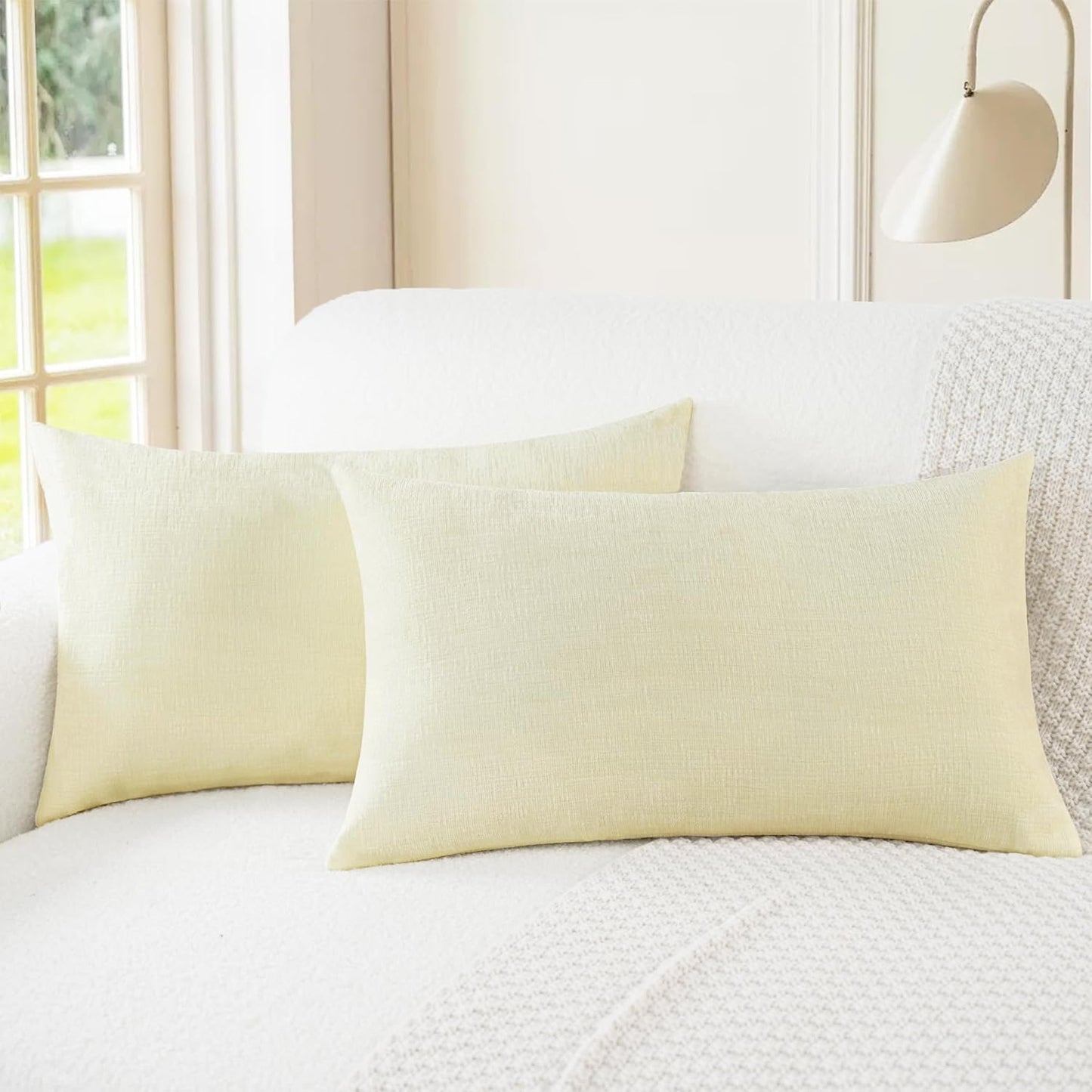 CaliTime Throw Pillow Covers Decorative 16 X 26 Inches Pack of 2 Cozy Chenille Cushion Cases for Couch Sofa Bed Living Room Home Beige