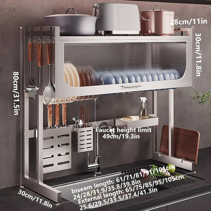 Home Furnishing Dish Rack Over Sink Stainless Steel Over The Sink Dish Drainer Drying Rack Space Kitchen Sink Rack Multifunctional countertop Dish Storage Rack Sink(White,65cm/25.6in)