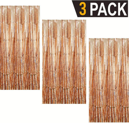GOER 3.2 ft x 9.8 ft Metallic Tinsel Foil Fringe Curtains Party Photo Backdrop Party Streamers for Birthday,Graduation,New Year Eve Party Decorations Wedding Decor (3 Packs,Champagne Gold)