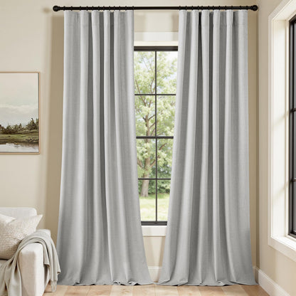 MIULEE 100% Blackout Curtains 90 Inch Long 2 Panels Set for Bedroom, Thick Luxury Faux Linen Black Out Curtain Room Darkening Back Tab Pleat Window Textured Drapes with Hooks for Living Room, Grey
