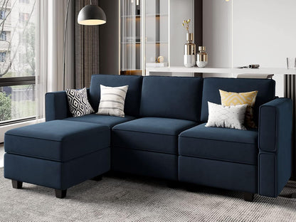 Belffin Convertible Sectional Sofa with Chaise Velvet L Shaped Sofa Couch Modular Sectional Sofa with Storage Blue