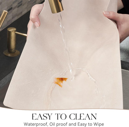 MOSAYT Vinyl Placemats Set of 6-12 X 17 Inch - Faux Leather 100% Waterproof Oil-Proof Wipeable PU Place Mats, Heat Resistant Reversible Table Mats for Kitchen, Dining, Outdoor (Beige)