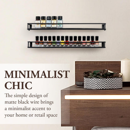 MyGift 16 Inch Wall Mounted Black Metal Nail Polish and Essential Oil Display Shelves, Kitchen Hanging Racks for Seasoning Shakers or Spice Jars, Set of 5