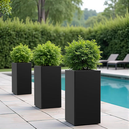 24" Tall Planter for Outdoor Plants, Modern Large Outdoor Galvanized Steel Flower Pots, Front Porch Decor, Garden Pots, Black Planters for Indoor/Outdoor, Patio, Balcony