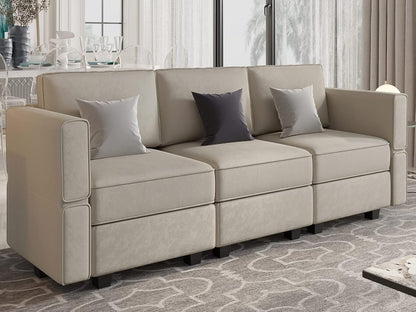 Belffin Modular Sofa Couch with Storage Seats Velvet 3 Seater Sofa for Living Room Grey