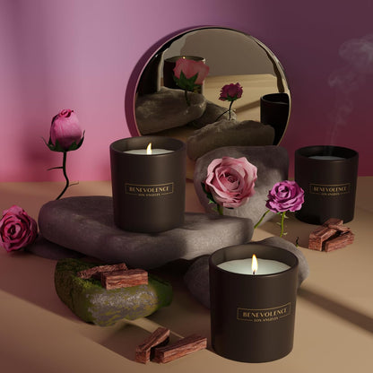 Benevolence LA Clearance Candles Rose & Sandalwood Scented Candle | Soy Candles, Black Candle for Home | Gifts for Women and Men | Home Fragrance | Aromatherapy | 6oz
