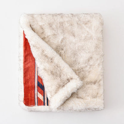 Luxury Plush Faux Fur Throw Blanket with Aztec Pattern, Super Warm, Fuzzy, Elegant, Fluffy Decoration Blanket for Couch, Armchair, Sofa and Bed, 60''x 80'', Red