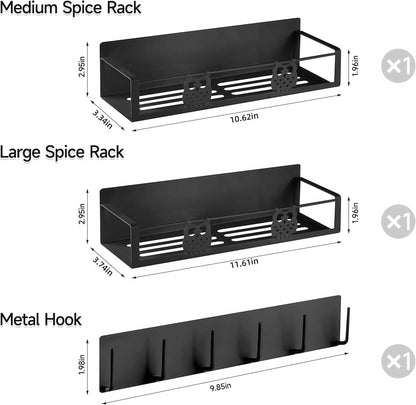 3 Pack Moveable No Drilling Heavy Magnet Spice Rack for Refrigerator Organizers and Storage,Space Saving Kitchen Organization with Magnetic Hooks,Owl Kitchen & Home Decor(Black)