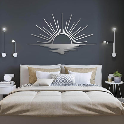 Sunrise Metal Wall Art, Metal Sun Wall Decor, Sun Outdoor Wall Art, Abstract Sunrise Wall Decor, Boho Home Hanging, Living Room Wall Hanging (Black, 41"x25"/105x63cm)