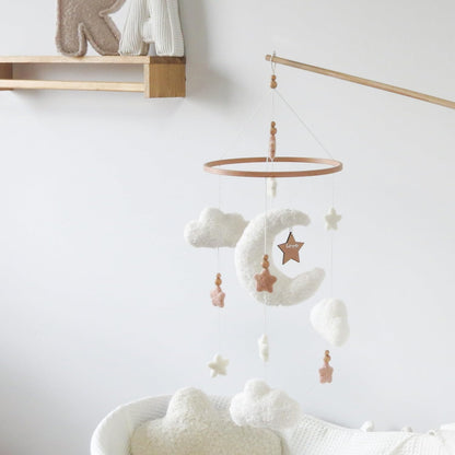 Cloud Moon Crib Mobile Cloud Baby Mobile for Crib Neutral Boho Clouds and Stars Moon Mobile Boucle Mobile, coffee 3