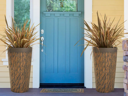 Worth Garden 22.5" H. Plastic Planters - Set of 2 Vintage Brown Tall Conical Plant Pots for Indoor Outdoor Use - Decorative Lightweight Flower Pots for Front Porch, Patio, Deck - 12.5" Dia x 22.5" H