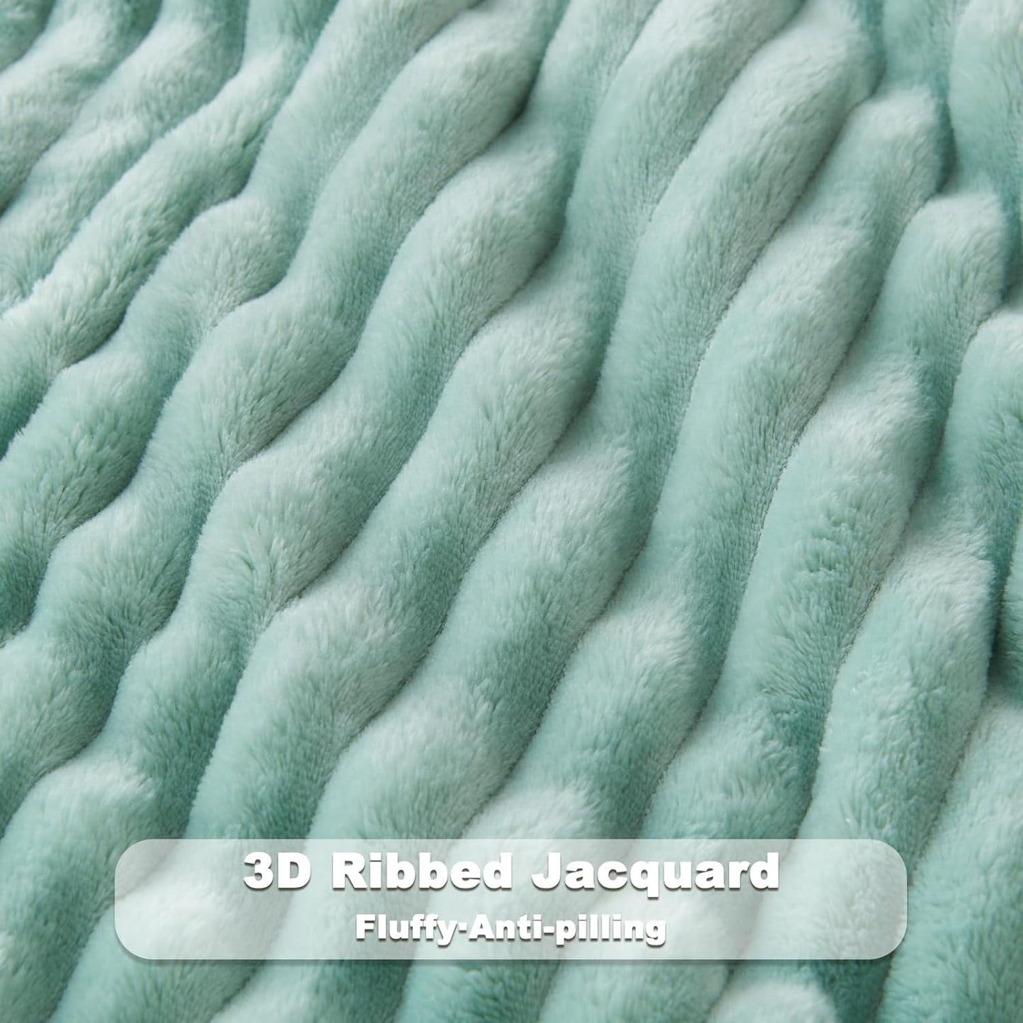 NEWCOSPLAY Super Soft King Blanket New Sage Green Premium Silky Flannel Fleece 3D Ribbed Jacquard Lightweight Bed Blanket All Season Use (New Sage Green Ribbed, King(90"x110"))
