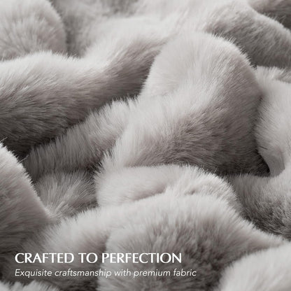 EVERGRACE Ultra Soft Luxury Fluffy Ridgeline Faux Rabbit Fur Throw Blanket, Thick Warm Bubble Throw for Bed, Cozy Plush Reversible Blankets for Couch, Chair, Sofa, Taupe, 50x60 Inches, 870 GSM