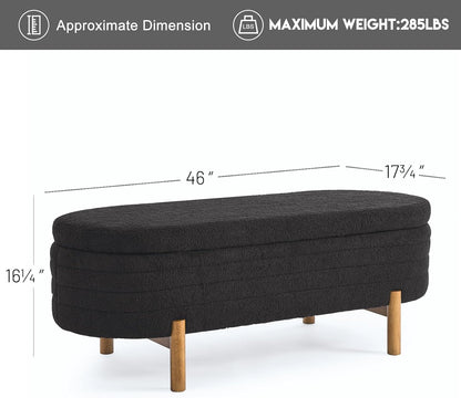 Furniliving 46” Storage Benches, End of Bed Bench with Button-Tufted Large Upholstered Storage Ottoman Teddy Window Bench with Storage Shoe Cabinet Bench, for Bedroom, Entryway, Closet, Black