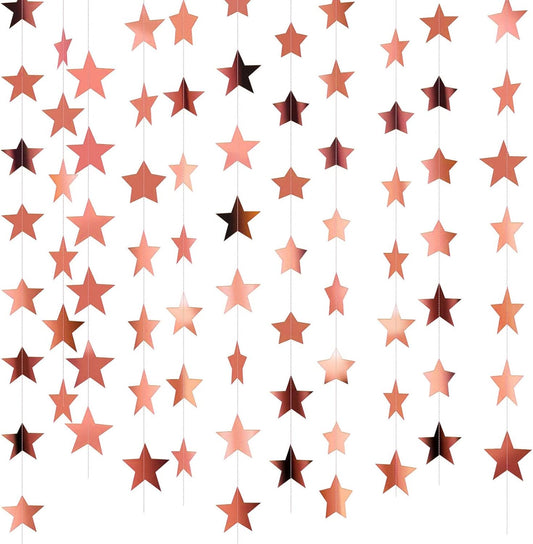 Patelai Glitter Star Garland Banner Decor, 130 Feet Star Hanging Bunting Banner Bright Backdrop for 2025 Graduation Prom Wedding Birthday Christmas Party Supplies(Glitter Rose Gold)