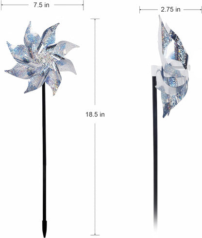 Hausse 10 Pack Reflective Pinwheels with Stakes (Assembly Required), Extra Sparkly Pin Wheel for Garden Decor, Bird Repellent Devices Deterrent to Scare Birds Away from Yard Patio Farm